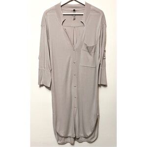 Soyer • M • Taupe Button Front Longline Cardigan Duster Notched V Neck Sweater